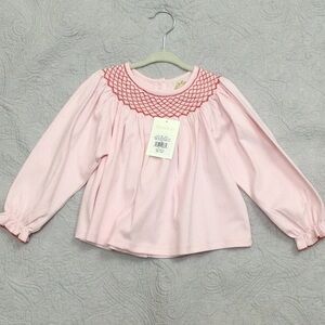 NWT TBBC Bettye Sue Smocked Top in palm beach pink & Richmond red